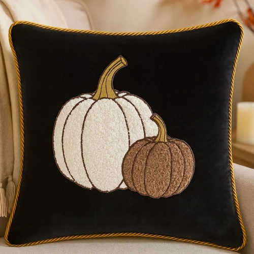 Jesienna poszewka dekoracyjna 40x40 cm z haftem dyni na welurze premium – polska produkcja J&W