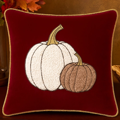 Jesienna poszewka dekoracyjna 40x40 cm z haftem dyni na welurze premium – polska produkcja J&W