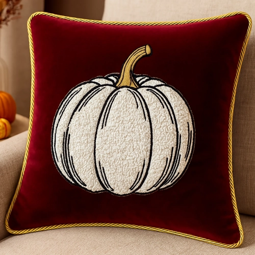 Jesienna poszewka dekoracyjna 40x40 cm z haftem dyni na welurze premium – polska produkcja J&W