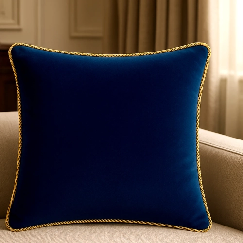 Luksusowa kwadratowa poszewka na poduszkę 40x40 cm z aksamitnego weluru i dekoracyjnym sznurem.