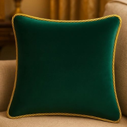 Luksusowa kwadratowa poszewka na poduszkę 40x40 cm z aksamitnego weluru i dekoracyjnym sznurem.