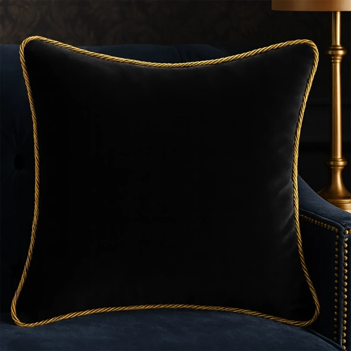 Luksusowa kwadratowa poszewka na poduszkę 40x40 cm z aksamitnego weluru i dekoracyjnym sznurem.