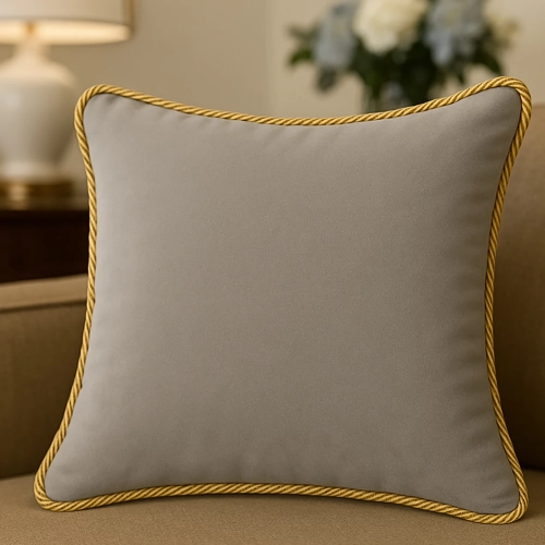 Luksusowa kwadratowa poszewka na poduszkę 40x40 cm z aksamitnego weluru i dekoracyjnym sznurem.