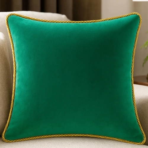Luksusowa kwadratowa poszewka na poduszkę 40x40 cm z aksamitnego weluru i dekoracyjnym sznurem.