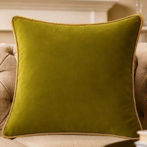 Luksusowa kwadratowa poszewka na poduszkę 40x40 cm z aksamitnego weluru i dekoracyjnym sznurem.