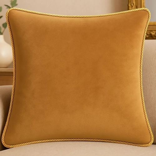 Luksusowa kwadratowa poszewka na poduszkę 40x40 cm z aksamitnego weluru i dekoracyjnym sznurem.