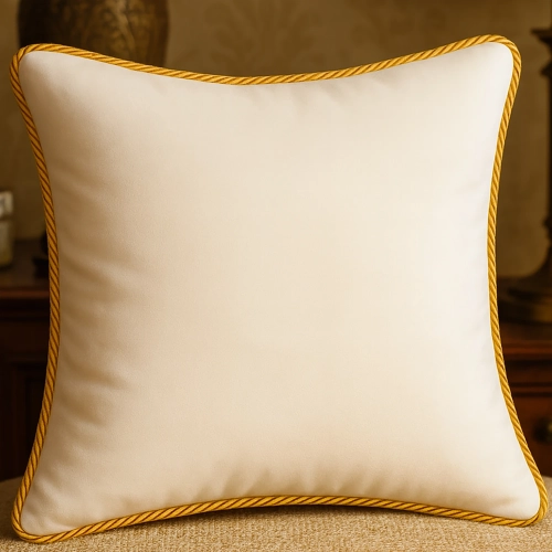 Luksusowa kwadratowa poszewka na poduszkę 40x40 cm z aksamitnego weluru i dekoracyjnym sznurem.