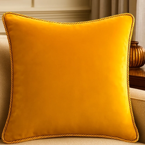 Luksusowa kwadratowa poszewka na poduszkę 40x40 cm z aksamitnego weluru i dekoracyjnym sznurem.