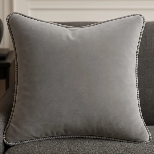 Luksusowa kwadratowa poszewka na poduszkę 40x40 cm z aksamitnego weluru i dekoracyjnym sznurem.