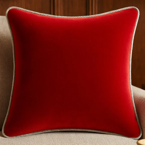 Luksusowa kwadratowa poszewka na poduszkę 40x40 cm z aksamitnego weluru i dekoracyjnym sznurem.