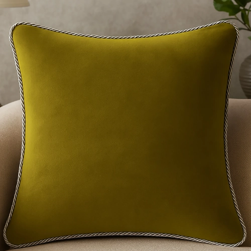 Luksusowa kwadratowa poszewka na poduszkę 40x40 cm z aksamitnego weluru i dekoracyjnym sznurem.