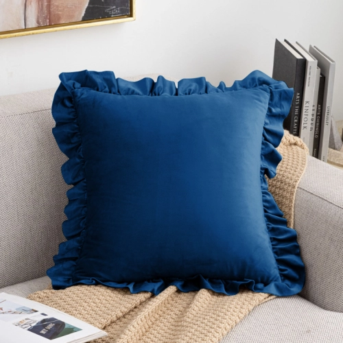 POSZEWKA DEKORACYJNA Z FALBANKĄ 40x40 VELVET JASIEK FALBANA GRANAT