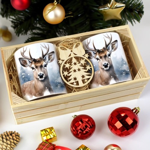 PREZENT ŚWIĄTECZNY ZESTAW KUBKÓW W SKRZYNCE KUBKI MIKOŁAJ RENIFER ŚWIĘTA