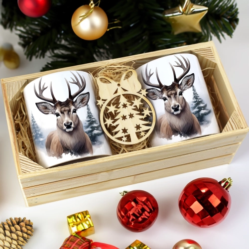 PREZENT ŚWIĄTECZNY ZESTAW KUBKÓW W SKRZYNCE KUBKI MIKOŁAJ RENIFER ŚWIĘTA