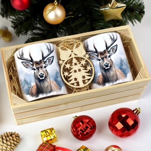 PREZENT ŚWIĄTECZNY ZESTAW KUBKÓW W SKRZYNCE KUBKI MIKOŁAJ RENIFER ŚWIĘTA