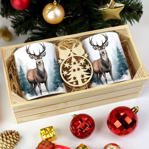 PREZENT ŚWIĄTECZNY ZESTAW KUBKÓW W SKRZYNCE KUBKI MIKOŁAJ RENIFER ŚWIĘTA