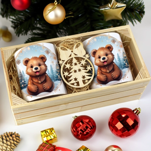 PREZENT ŚWIĄTECZNY ZESTAW KUBKÓW W SKRZYNCE KUBKI MIKOŁAJ RENIFER ŚWIĘTA