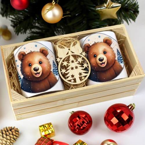 PREZENT ŚWIĄTECZNY ZESTAW KUBKÓW W SKRZYNCE KUBKI MIKOŁAJ RENIFER ŚWIĘTA