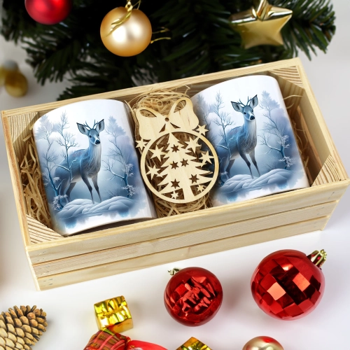 PREZENT ŚWIĄTECZNY ZESTAW KUBKÓW W SKRZYNCE KUBKI MIKOŁAJ RENIFER ŚWIĘTA