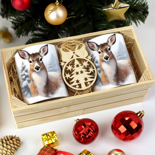 PREZENT ŚWIĄTECZNY ZESTAW KUBKÓW W SKRZYNCE KUBKI MIKOŁAJ RENIFER ŚWIĘTA