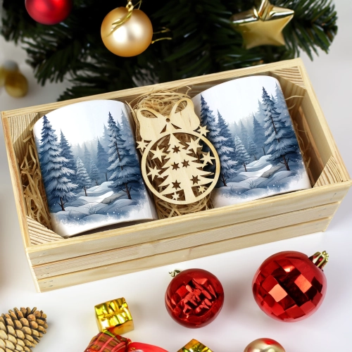 PREZENT ŚWIĄTECZNY ZESTAW KUBKÓW W SKRZYNCE KUBKI MIKOŁAJ RENIFER ŚWIĘTA