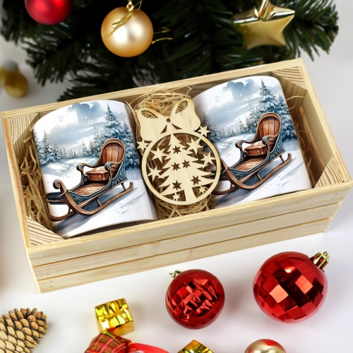 PREZENT ŚWIĄTECZNY ZESTAW KUBKÓW W SKRZYNCE KUBKI MIKOŁAJ RENIFER ŚWIĘTA