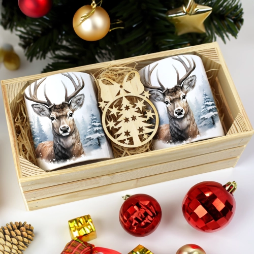 PREZENT ŚWIĄTECZNY ZESTAW KUBKÓW W SKRZYNCE KUBKI MIKOŁAJ RENIFER ŚWIĘTA