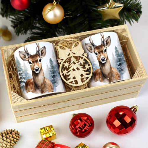 PREZENT ŚWIĄTECZNY ZESTAW KUBKÓW W SKRZYNCE KUBKI MIKOŁAJ RENIFER ŚWIĘTA