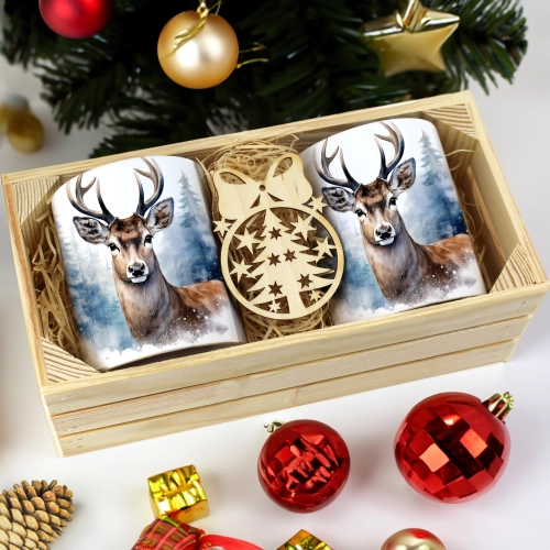 PREZENT ŚWIĄTECZNY ZESTAW KUBKÓW W SKRZYNCE KUBKI MIKOŁAJ RENIFER ŚWIĘTA