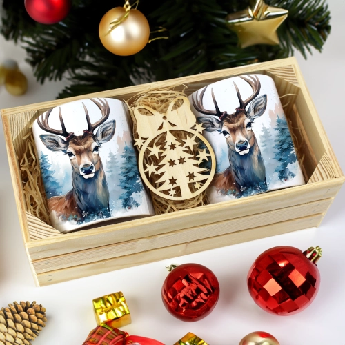 PREZENT ŚWIĄTECZNY ZESTAW KUBKÓW W SKRZYNCE KUBKI MIKOŁAJ RENIFER ŚWIĘTA