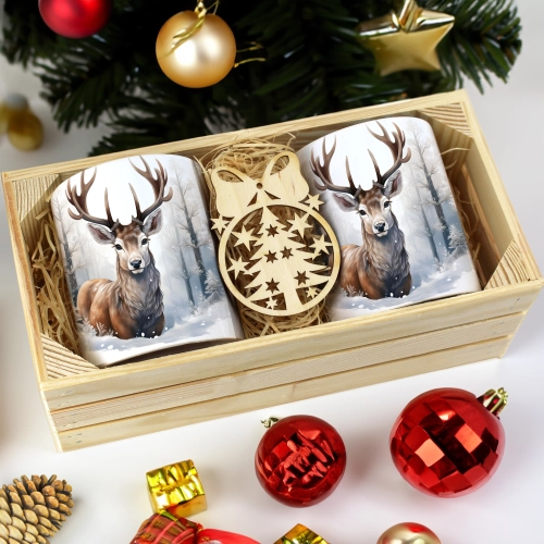 PREZENT ŚWIĄTECZNY ZESTAW KUBKÓW W SKRZYNCE KUBKI MIKOŁAJ RENIFER ŚWIĘTA