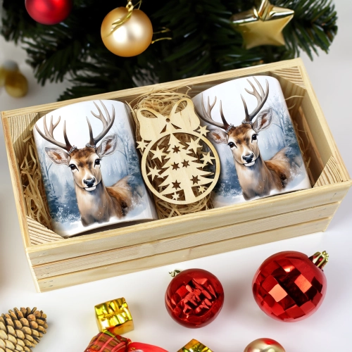 PREZENT ŚWIĄTECZNY ZESTAW KUBKÓW W SKRZYNCE KUBKI MIKOŁAJ RENIFER ŚWIĘTA