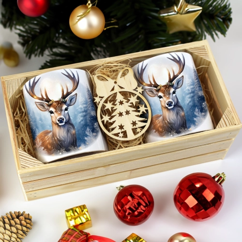 PREZENT ŚWIĄTECZNY ZESTAW KUBKÓW W SKRZYNCE KUBKI MIKOŁAJ RENIFER ŚWIĘTA