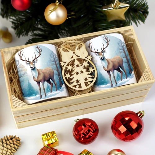 PREZENT ŚWIĄTECZNY ZESTAW KUBKÓW W SKRZYNCE KUBKI MIKOŁAJ RENIFER ŚWIĘTA