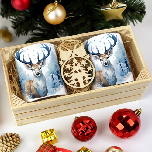 PREZENT ŚWIĄTECZNY ZESTAW KUBKÓW W SKRZYNCE KUBKI MIKOŁAJ RENIFER ŚWIĘTA