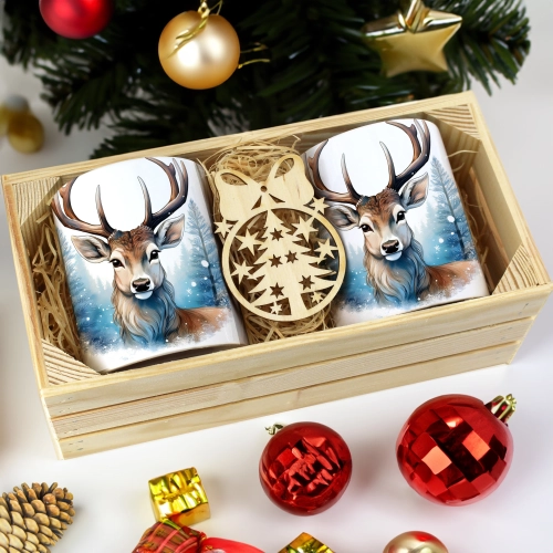 PREZENT ŚWIĄTECZNY ZESTAW KUBKÓW W SKRZYNCE KUBKI MIKOŁAJ RENIFER ŚWIĘTA