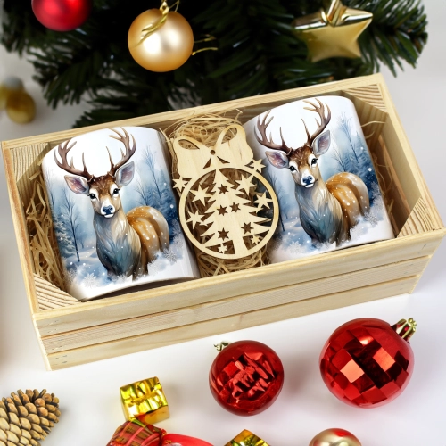 PREZENT ŚWIĄTECZNY ZESTAW KUBKÓW W SKRZYNCE KUBKI MIKOŁAJ RENIFER ŚWIĘTA