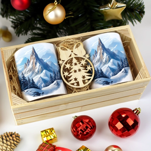 PREZENT ŚWIĄTECZNY ZESTAW KUBKÓW W SKRZYNCE KUBKI MIKOŁAJ RENIFER ŚWIĘTA