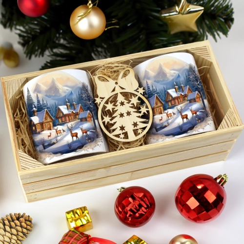 PREZENT ŚWIĄTECZNY ZESTAW KUBKÓW W SKRZYNCE KUBKI MIKOŁAJ RENIFER ŚWIĘTA