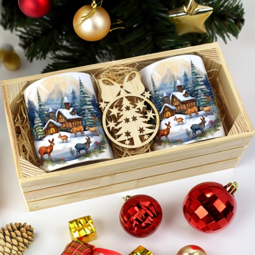 PREZENT ŚWIĄTECZNY ZESTAW KUBKÓW W SKRZYNCE KUBKI MIKOŁAJ RENIFER ŚWIĘTA