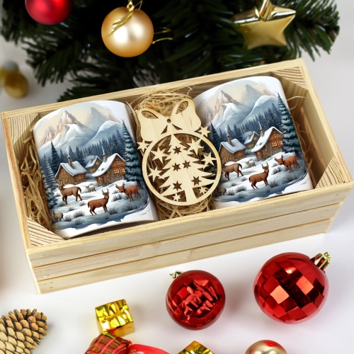 PREZENT ŚWIĄTECZNY ZESTAW KUBKÓW W SKRZYNCE KUBKI MIKOŁAJ RENIFER ŚWIĘTA