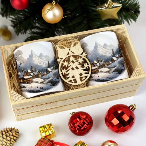 PREZENT ŚWIĄTECZNY ZESTAW KUBKÓW W SKRZYNCE KUBKI MIKOŁAJ RENIFER ŚWIĘTA