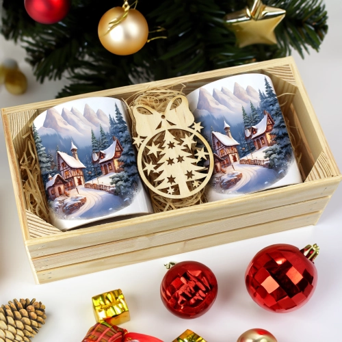 PREZENT ŚWIĄTECZNY ZESTAW KUBKÓW W SKRZYNCE KUBKI MIKOŁAJ RENIFER ŚWIĘTA