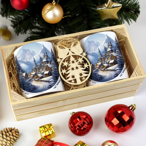 PREZENT ŚWIĄTECZNY ZESTAW KUBKÓW W SKRZYNCE KUBKI MIKOŁAJ RENIFER ŚWIĘTA