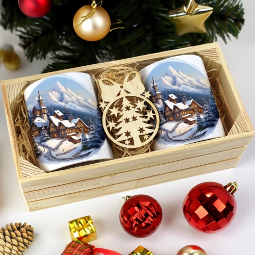 PREZENT ŚWIĄTECZNY ZESTAW KUBKÓW W SKRZYNCE KUBKI MIKOŁAJ RENIFER ŚWIĘTA