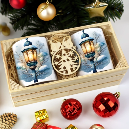 PREZENT ŚWIĄTECZNY ZESTAW KUBKÓW W SKRZYNCE KUBKI MIKOŁAJ RENIFER ŚWIĘTA