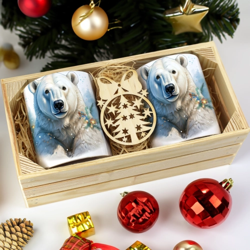 PREZENT ŚWIĄTECZNY ZESTAW KUBKÓW W SKRZYNCE KUBKI MIKOŁAJ RENIFER ŚWIĘTA