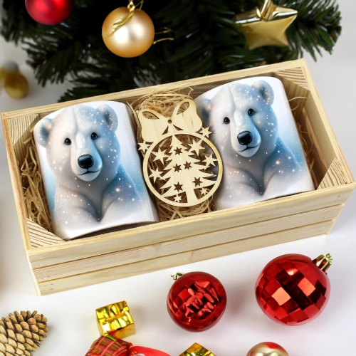 PREZENT ŚWIĄTECZNY ZESTAW KUBKÓW W SKRZYNCE KUBKI MIKOŁAJ RENIFER ŚWIĘTA