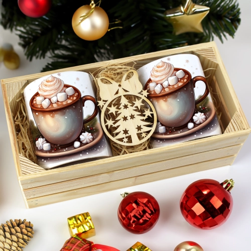 PREZENT ŚWIĄTECZNY ZESTAW KUBKÓW W SKRZYNCE KUBKI MIKOŁAJ RENIFER ŚWIĘTA