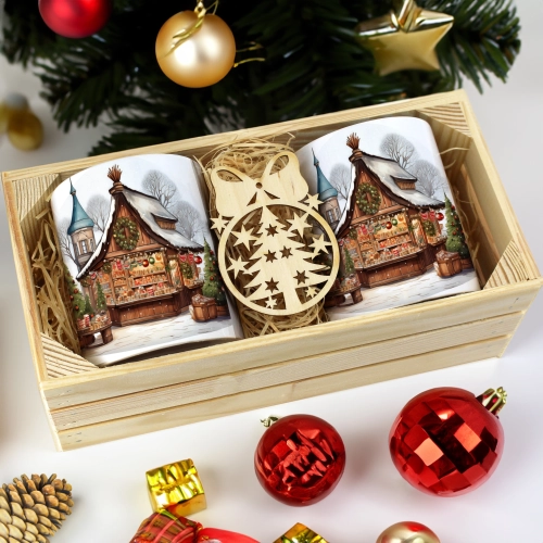 PREZENT ŚWIĄTECZNY ZESTAW KUBKÓW W SKRZYNCE KUBKI MIKOŁAJ RENIFER ŚWIĘTA